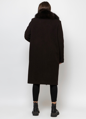 Темно-коричневое зимнее Утепленное женское пальто с натуральным мехом песца однобортное O`zona milano