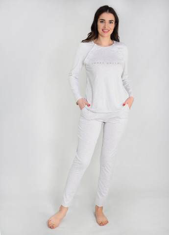 Бежевий демісезонний жіночий домашній комплект для годуючих мам (кофта, штани) NEL