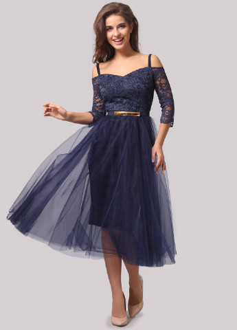 Темно-синя коктейльна сукня, сукня пачка Agata Webers однотонна