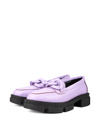Светло-фиолетовые женские кэжуал туфли с цепочками, на тракторной подошве на низком каблуке украинские - фото