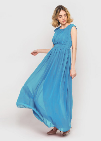 Голубое вечернее платье в стиле ампир, клеш Vovk однотонное