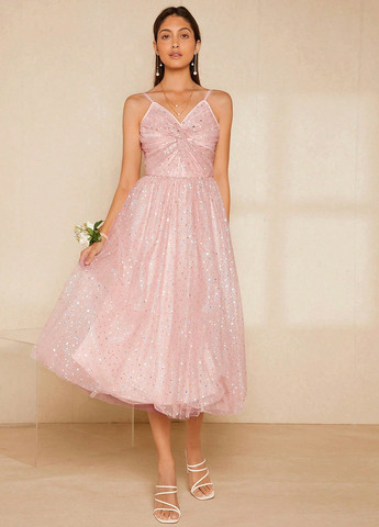 Рожева вечірня сукня з пишною спідницею SHEIN однотонна