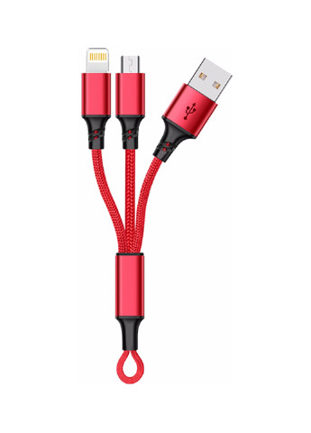 Кабель-брелок USB key Red, 2 в 1 - Lightning, Micro USB, 20 см XoKo sc-205 (132572871)
