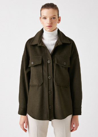 Оливковое (хаки) демисезонное Пальто пальто-рубашка KOTON