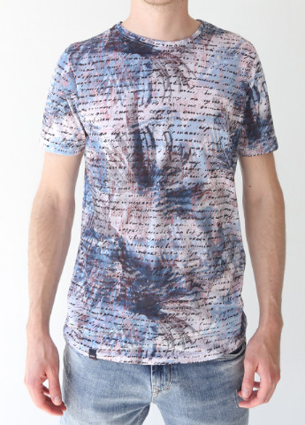 Синяя футболка мужская синяя тонкая с принтом Jean Piere Прямая