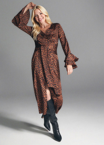 Коричневое кэжуал платье клеш Reserved леопардовый