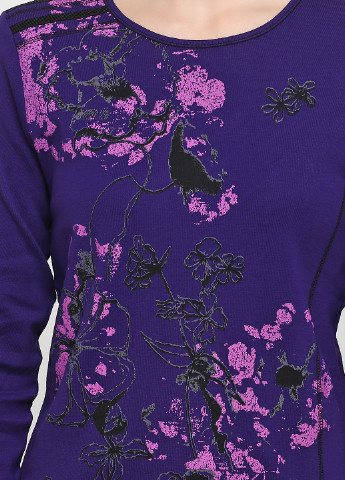 Лонгслів Signature квіткові фіолетові кежуали бавовна, трикотаж