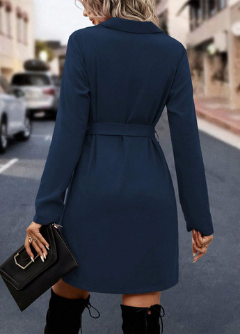 Темно-синее деловое, кэжуал платье платье-жакет SHEIN однотонное