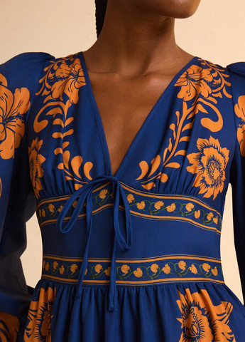 Синее кэжуал платье а-силуэт SHEIN с рисунком