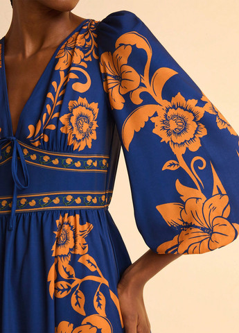 Синее кэжуал платье а-силуэт SHEIN с рисунком