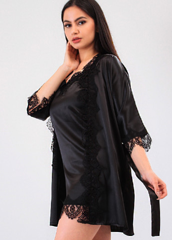 Черный демисезонный комплект (ночная рубашка, халат) Ghazel