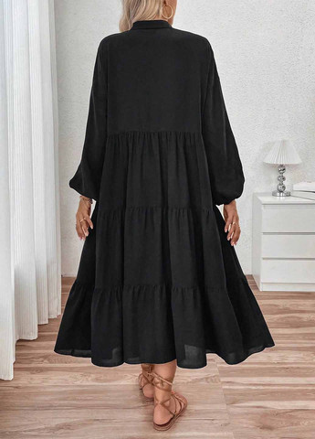 Черное кэжуал платье а-силуэт SHEIN однотонное
