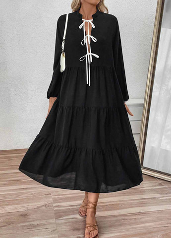 Черное кэжуал платье а-силуэт SHEIN однотонное