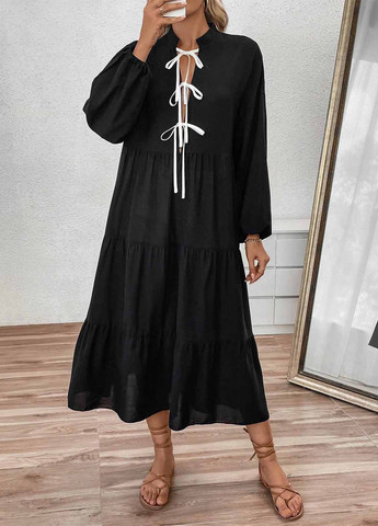 Черное кэжуал платье а-силуэт SHEIN однотонное