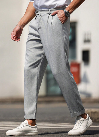 Светло-серые классические, кэжуал демисезонные зауженные брюки SHEIN