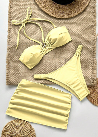 Гірчичний літній купальник (ліф, трусики, спідниця) халтер, роздільний SHEIN