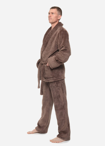 Костюм чоловічий домашній махровий халат зі штанами Коричневий Maybel (254967485)