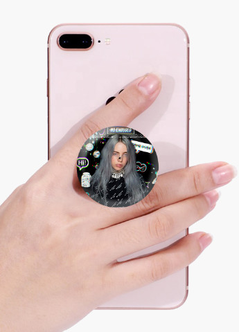 Попсокет (Popsockets) тримач для смартфону Біллі Айлиш (Billie Eilish) (8754-2680) Чорний MobiPrint (221548618)
