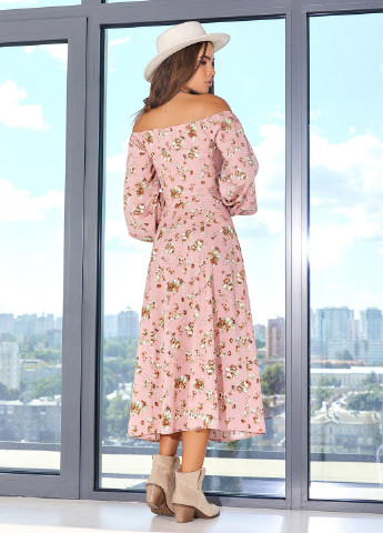 Рожева кежуал плаття ISSA PLUS з квітковим принтом