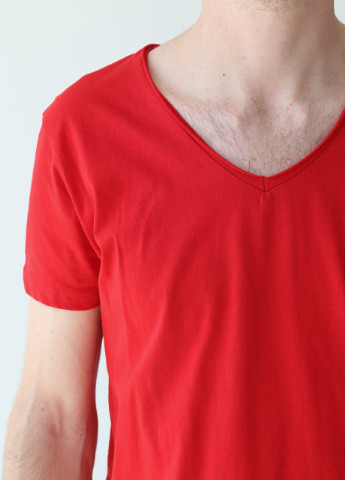Красная футболка мужская красная хлопковая база с коротким рукавом Wolee Прямая