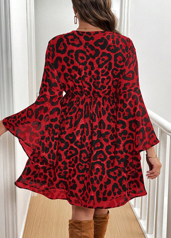 Бордова кежуал сукня в стилі армпір SHEIN леопардовий