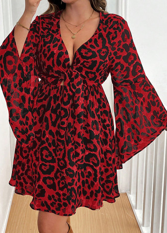 Бордова кежуал сукня в стилі армпір SHEIN леопардовий