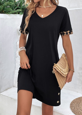 Чорна кежуал сукня сукня-футболка, а-силует SHEIN колор блок