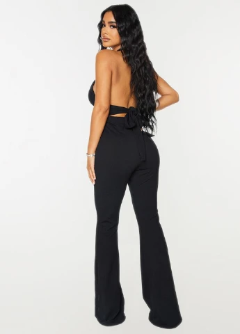 Комбинезон PrettyLittleThing комбинезон-брюки однотонный чёрный коктейльный полиэстер, трикотаж