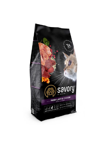 Сухой корм для кастрированных котов со свежим мясом ягненка и курицы, 2 кг Savory (231268510)