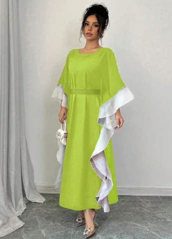 Кислотно-зеленое вечернее платье клеш, а-силуэт SHEIN однотонное