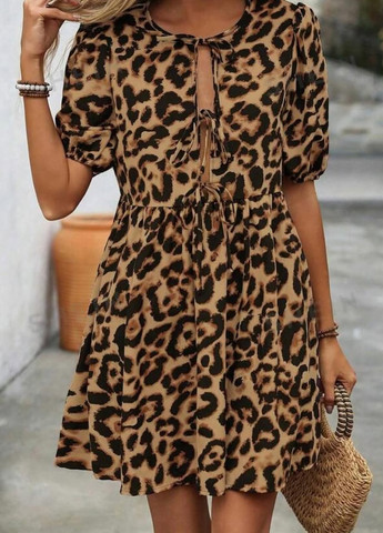 Коричневое кэжуал платье клеш SHEIN леопардовый