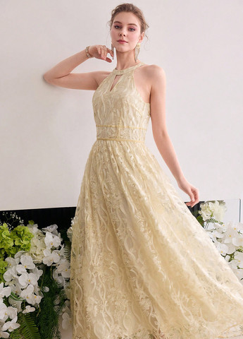 Айвори вечернее платье с юбкой-солнце SHEIN с цветочным принтом