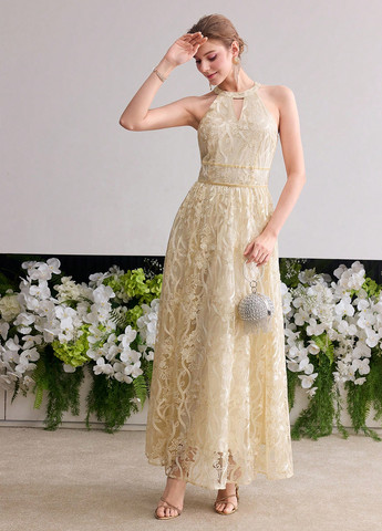 Айвори вечернее платье с юбкой-солнце SHEIN с цветочным принтом