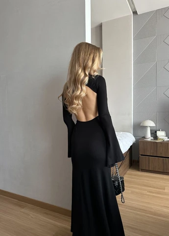 Чорна вечірня, кежуал сукня з відкритою спиною No Brand однотонна