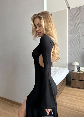 Чорна вечірня, кежуал сукня з відкритою спиною No Brand однотонна