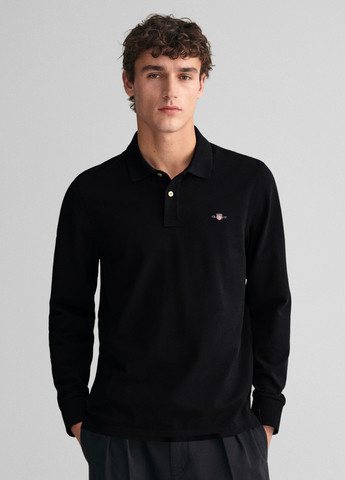 Черная футболка-поло для мужчин Gant однотонная