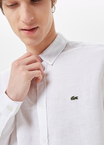 Белая кэжуал, классическая рубашка однотонная Lacoste