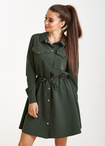 Темно-зеленое кэжуал платье рубашка, клеш ST-Seventeen однотонное