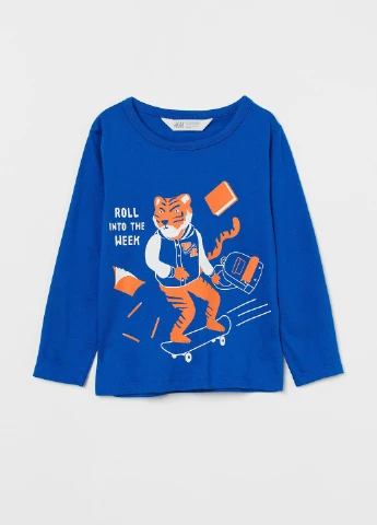 Лонгслів,синій з принтом, H&M (254866036)