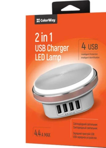 Зарядний пристрій 4 * USB 4.4А + LED лампа 310 Lm (CW-CHL44A) Colorway (216637180)