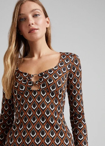 Комбінована сукня демісезон,чорний-коричневий-білий, Bershka