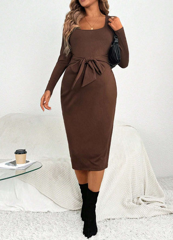 Коричневое кэжуал платье для беременных силуэтная SHEIN однотонное