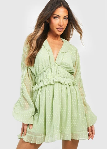 Салатовое кэжуал платье клеш Boohoo однотонное