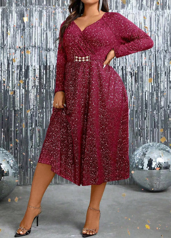 Бордовое кэжуал платье на запах, а-силуэт SHEIN с абстрактным узором