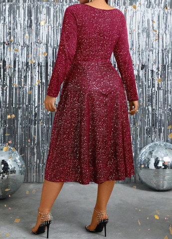 Бордовое кэжуал платье на запах, а-силуэт SHEIN с абстрактным узором