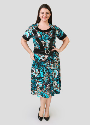 Бордова кежуал плаття трикотажне бірюзова art 00060b кльош BABOCHKA XL Collection з абстрактним візерунком