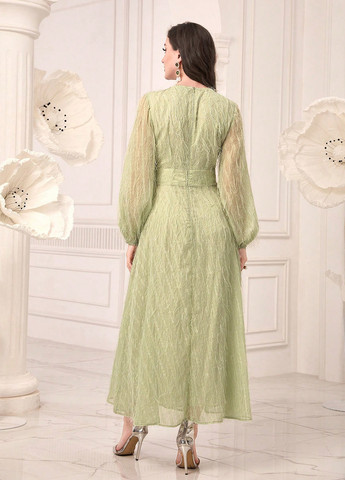 Фисташковое вечернее платье а-силуэт SHEIN однотонное