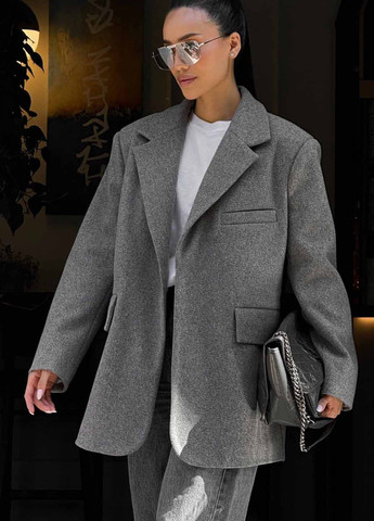 Серое Кэжуал полупальто оверсайз Fashion меланж