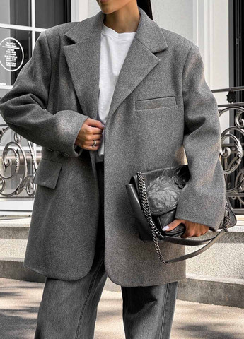 Серое Кэжуал полупальто оверсайз Fashion меланж