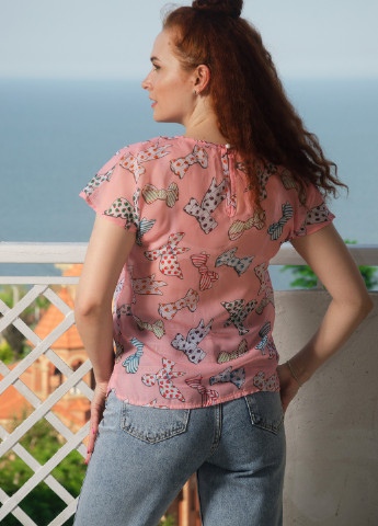 Розовая летняя - футболка из шифона с рисунком INNOE Блуза